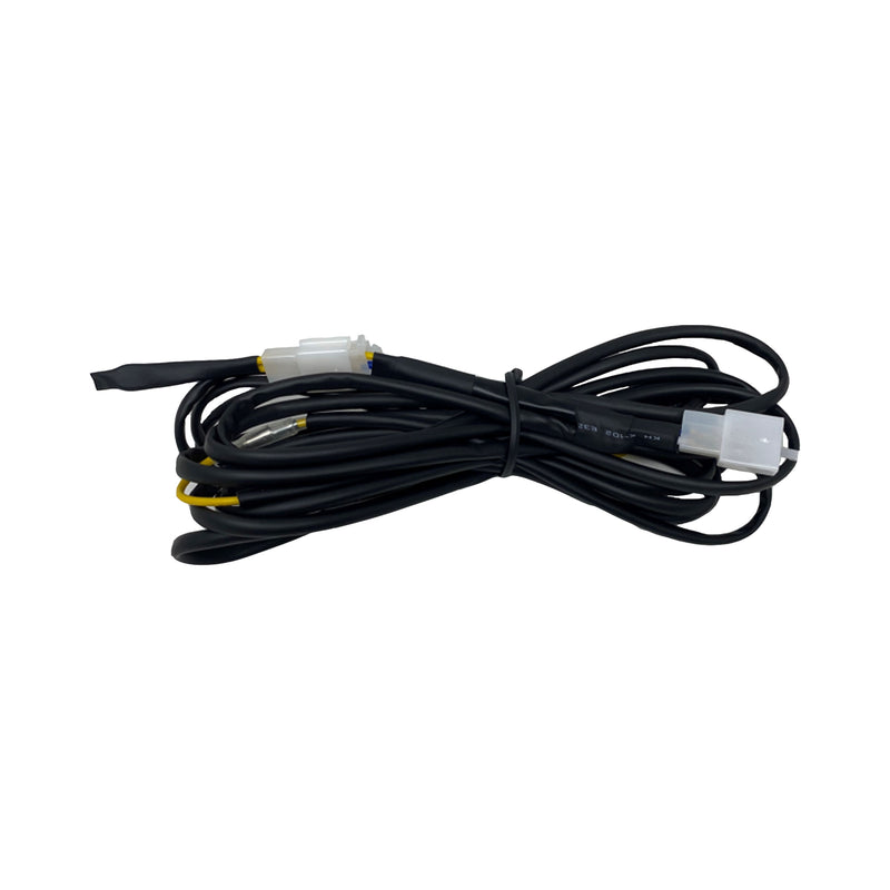 Baja Designs Trigger Switch Harness Lead, whole product on a studio background: coiled black trigger switch lead with white connectors and yellow wire on white