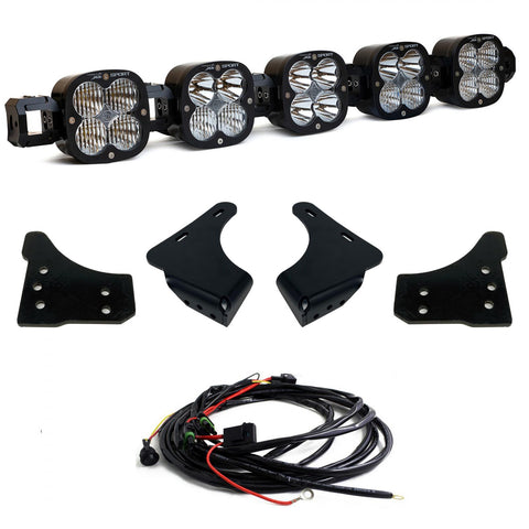 Baja Designs XL Linkable Bumper Light Kit, complete kit on a studio background: A five-pod XL Linkable light bar kit on white