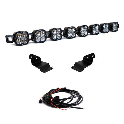 Baja Designs XL Linkable Roof Mount Light Kit, complete kit on a studio background: eight linked XL pods on a bar laid out