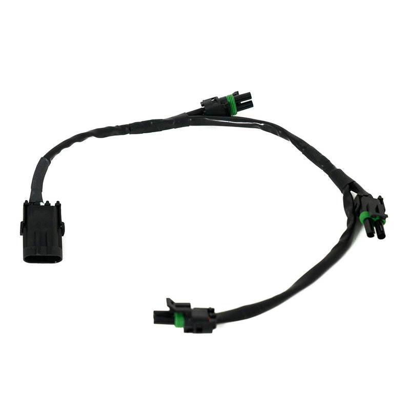Baja Designs XL Linkable Wiring Harness, whole product on a studio background: A black linkable wiring harness with a main connector and several weatherproof light pigtails on a white background