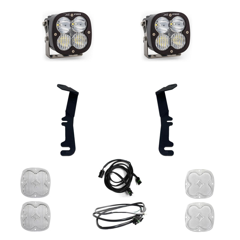 Baja Designs XL Pro A-Pillar Light Kit, complete kit on a studio background: two black XL Pro pods