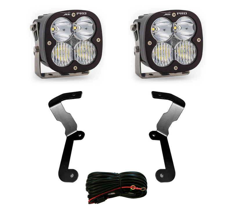 Baja Designs XL Pro A-Pillar Light Kit, complete kit on a studio background: two black XL Pro pods
