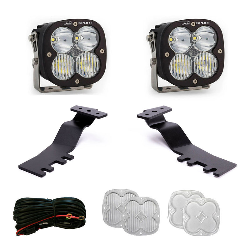 Baja Designs XL Sport A-Pillar Kit, complete kit on a studio background: A pair of Baja Designs XL Sport LED pods