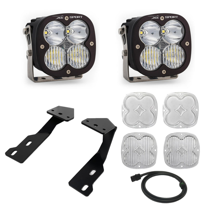 Baja Designs XL Sport A-Pillar Kit, complete kit on a studio background: two black XL Sport pods