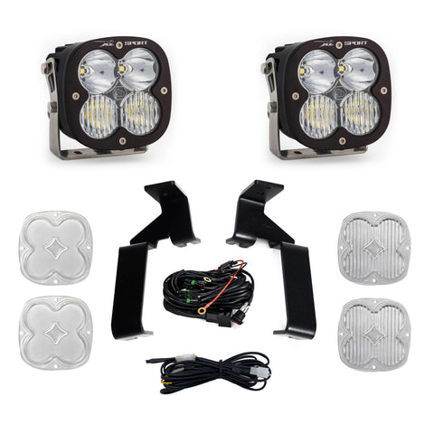 Baja Designs XL Sport A-Pillar Light Kit, complete kit on a studio background: A pair of Baja Designs XL Sport LED pods