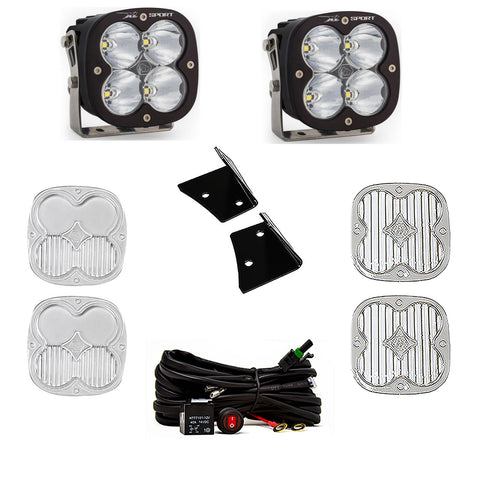 Baja Designs XL Sport A-Pillar Light Kit, complete kit on a studio background: two black XL Sport pods