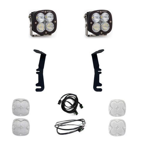 Baja Designs XL Sport A-Pillar Light Kit, complete kit on a studio background: two black XL Sport pods