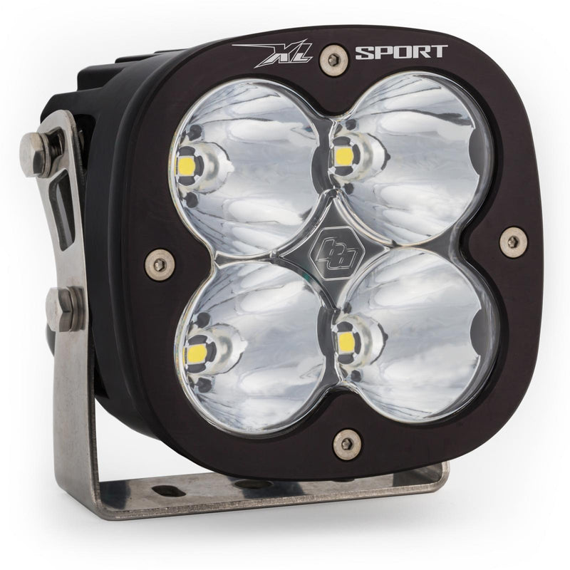 Baja Designs XL Sport LED Auxiliary Light Pod, whole product on a studio background: A single black XL Sport LED light pod