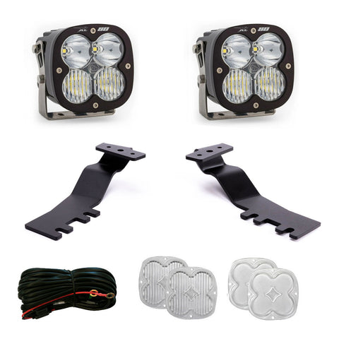 Baja Designs XL80 A-Pillar Kit, complete kit on a studio background: A pair of XL80 LED pods
