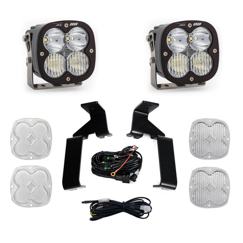 Baja Designs XL80 A-Pillar Light Kit, complete kit on a studio background: A pair of Baja Designs XL80 LED pods