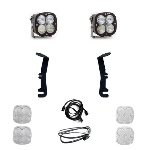 Baja Designs XL80 A-Pillar Light Kit, complete kit on a studio background: two black XL 80 pods