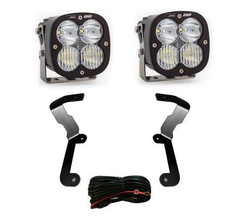 Baja Designs XL80 A-Pillar Light Kit, complete kit on a studio background: two black XL 80 pods