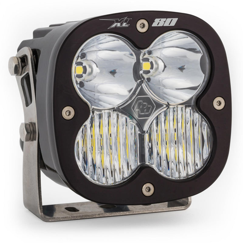Baja Designs XL80 LED Auxiliary Light Pod, whole product on a studio background: A single black square Baja Designs XL80 LED light pod