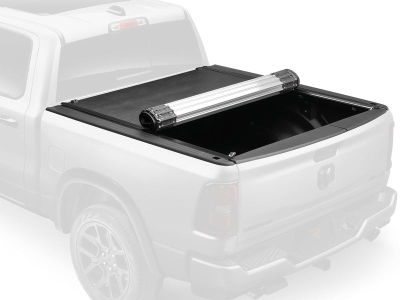 Ghosted view of a pickup showing how the Revolver X2 cover rolls up and sits on the bed rails