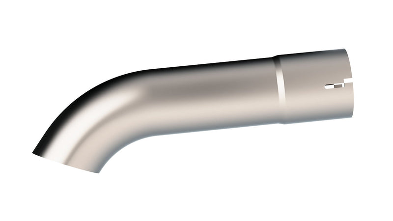 Borla Exhaust Tip Kit, complete kit on a studio background: A brushed stainless turndown exhaust tail pipe on a white background