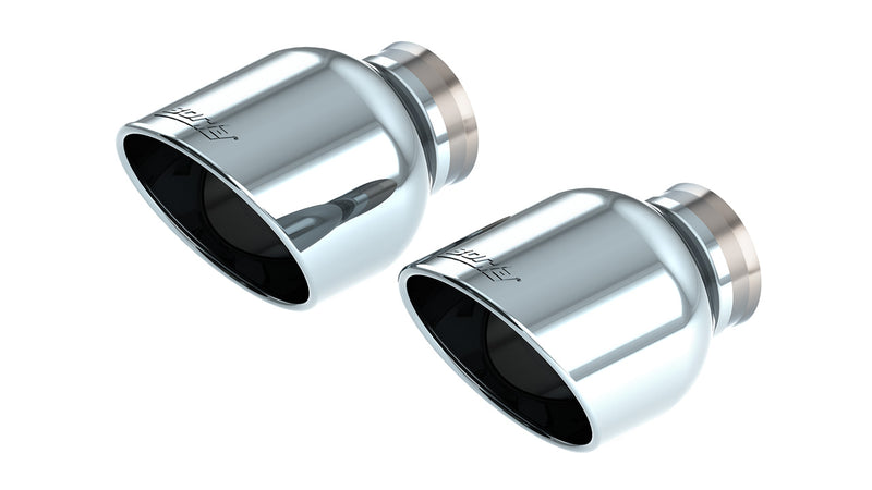 Borla Exhaust Tip Kit, complete kit on a studio background: two round polished stainless exhaust tips with an etched Borla logo on a white background