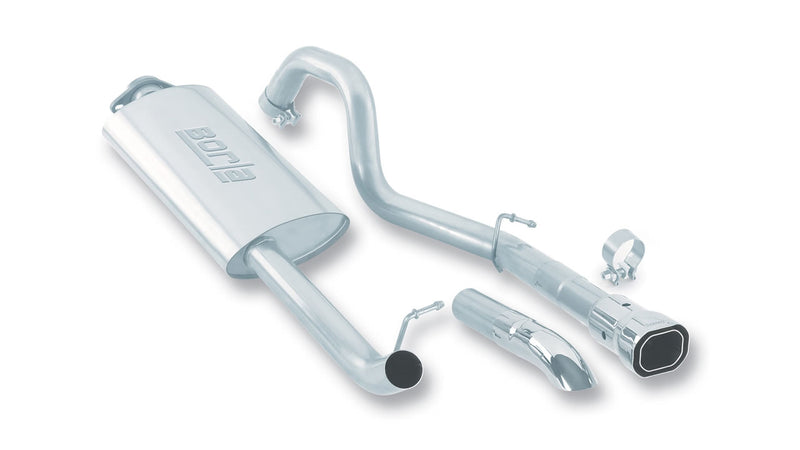 Borla Touring Cat-Back Exhaust System, full system on a studio background: studio layout of a stainless cat-back system