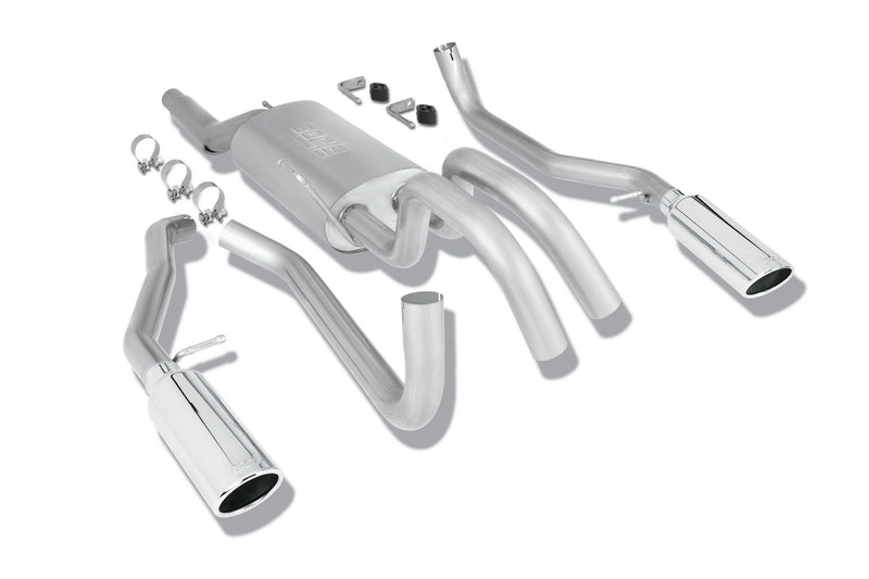 Borla Touring Cat-Back Exhaust System, full system on a studio background: studio render of the F-150 Touring cat-back; same as store image at higher resolution