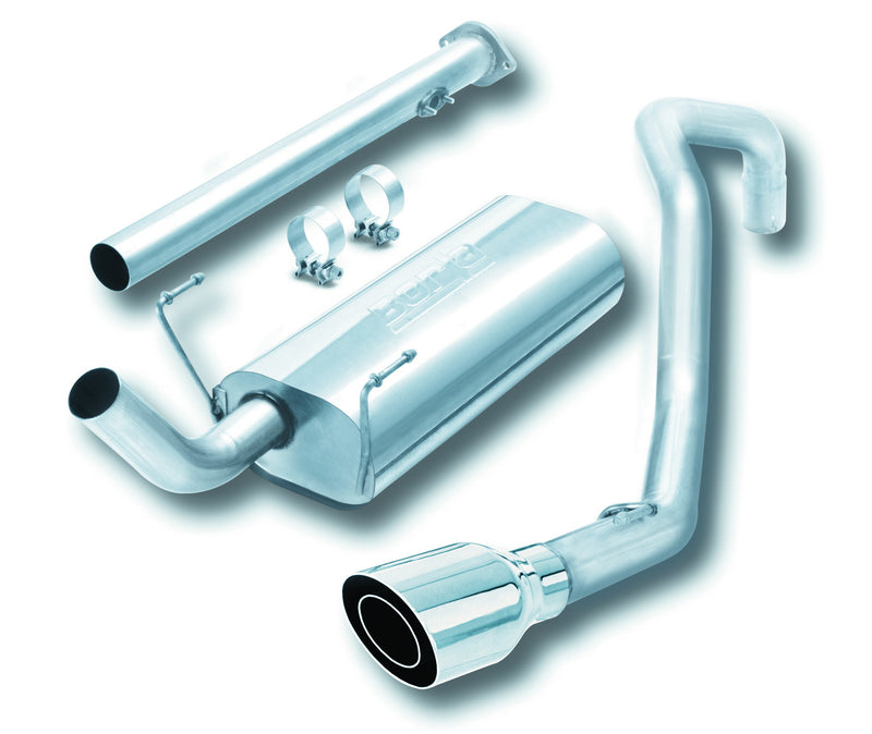Borla Touring Cat-Back Exhaust System, full system on a studio background: Touring cat-back kit laid out on white, single side-exit round tip