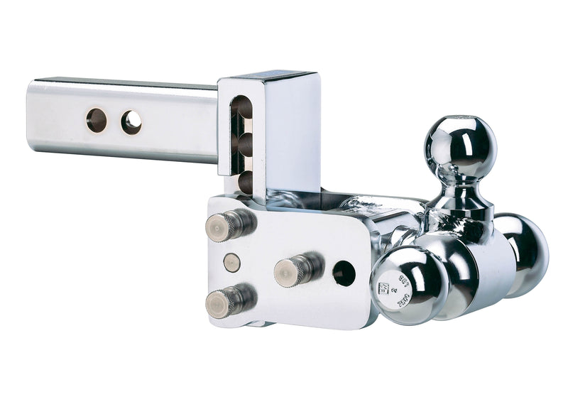 B&W Tow & Stow Adjustable Ball Mount, 2" Shank, 3" Drop, Tri-Ball 1-7/8" x 2" x 2-5/16", Chrome - low-angle studio view