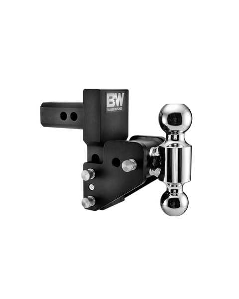 B&W Tow & Stow MultiPro and MultiFlex ball mount TS10063BMP in black, showing the angled head and offset swing arm with two chrome balls