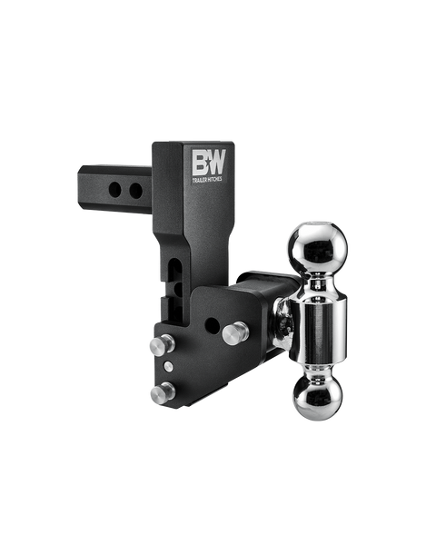 B&W Tow & Stow MultiPro and MultiFlex ball mount TS10065BMP in black, showing the angled head and offset swing arm with two chrome balls