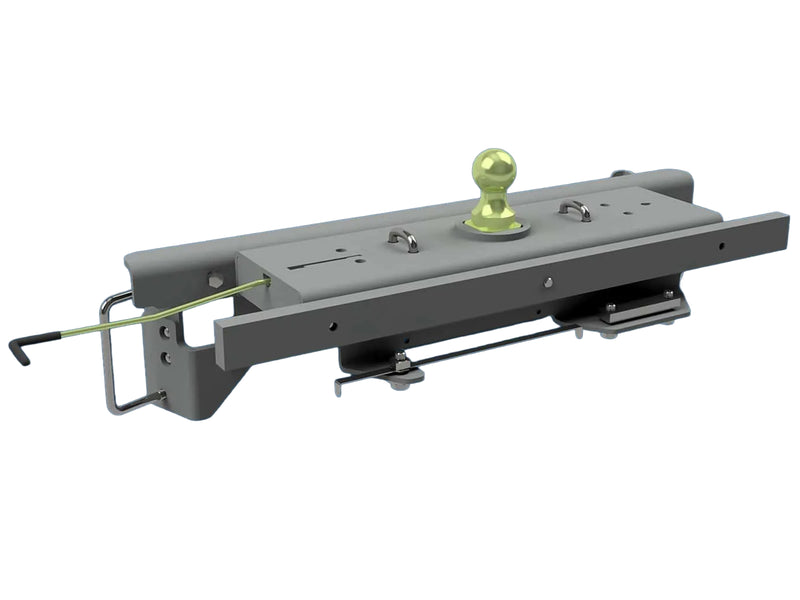 B&W Turnoverball gooseneck hitch kit GNRK1325, second angle studio render showing the latch handle side