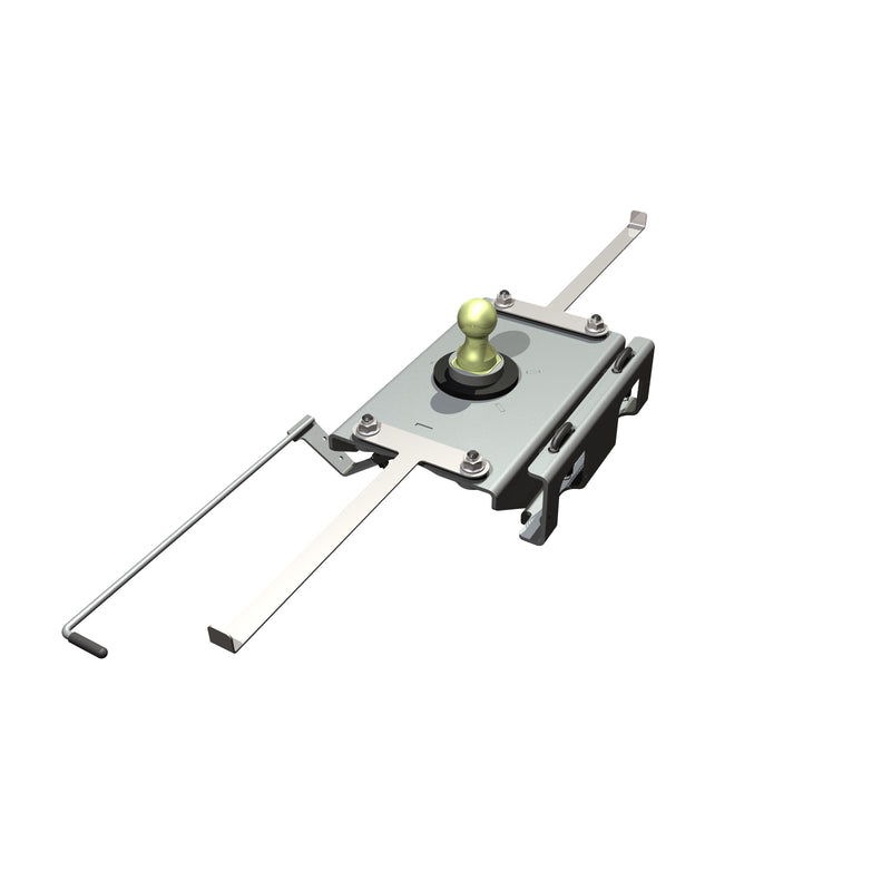 B&W Turnoverball gooseneck hitch kit GNRK1384, second angle studio render showing the latch handle side