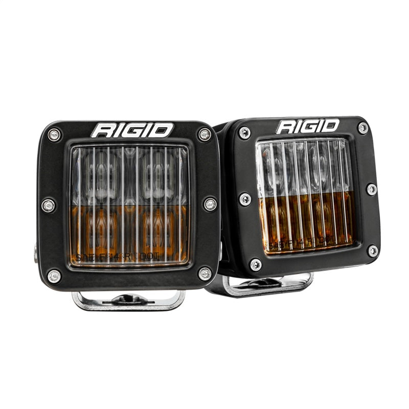 Rigid D-Series PRO SAE Pods Pair in White/Selective Yellow, two dual-colour fog pods with white upper and selective yellow lower lens sections, on white
