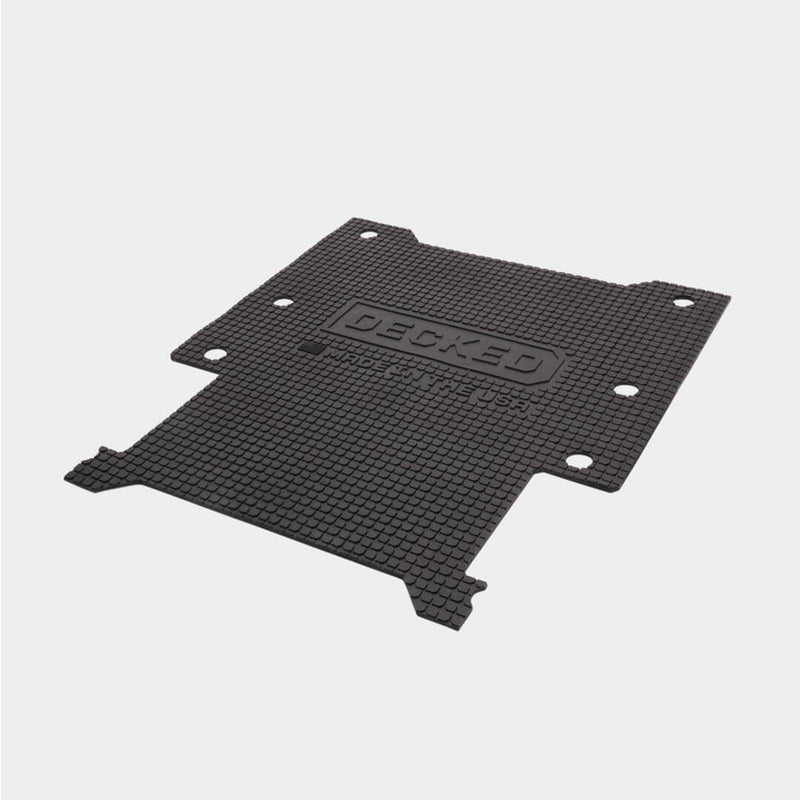 Angled studio view of the black DECKED Battle Mat for full-size drawer systems