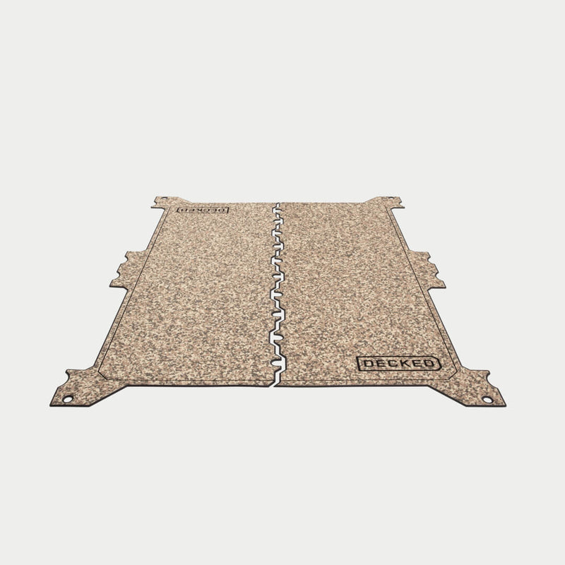 DECKED Traction Mat in tan camo for full-size drawer systems, shown flat in studio as two interlocking panels with a zigzag center seam
