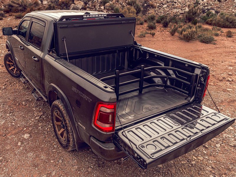 Front hard panel raised with the tailgate down and a separate bed extender fitted