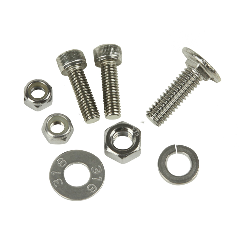 Rigid D-Series Bracket hardware: stainless bolts, nuts and washers on white