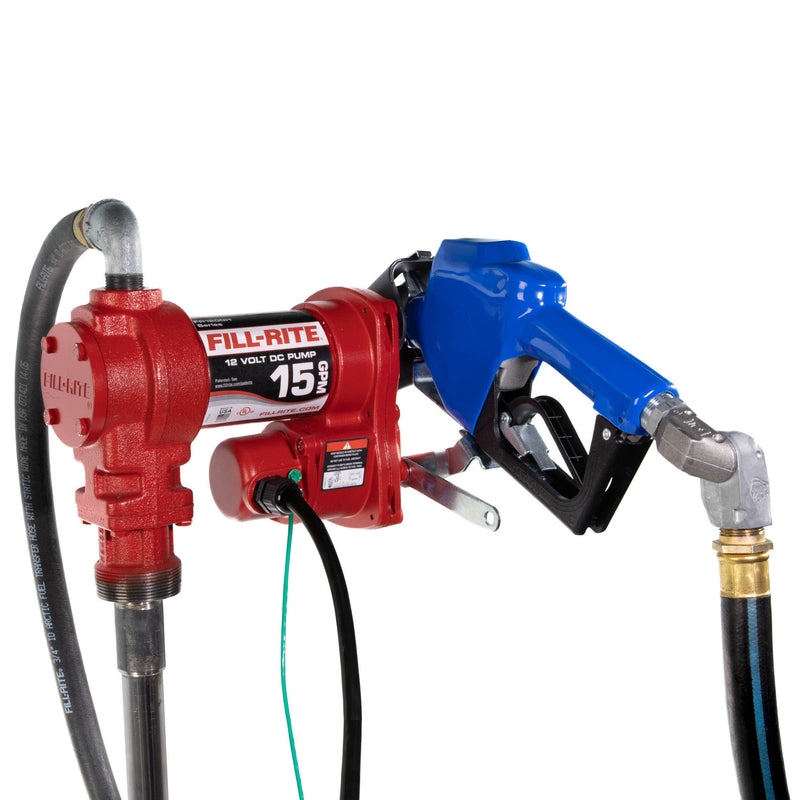 Fill-Rite FR1210HARC 12V DC 15 GPM Fuel Transfer Pump With Automatic Arctic Nozzle, side view