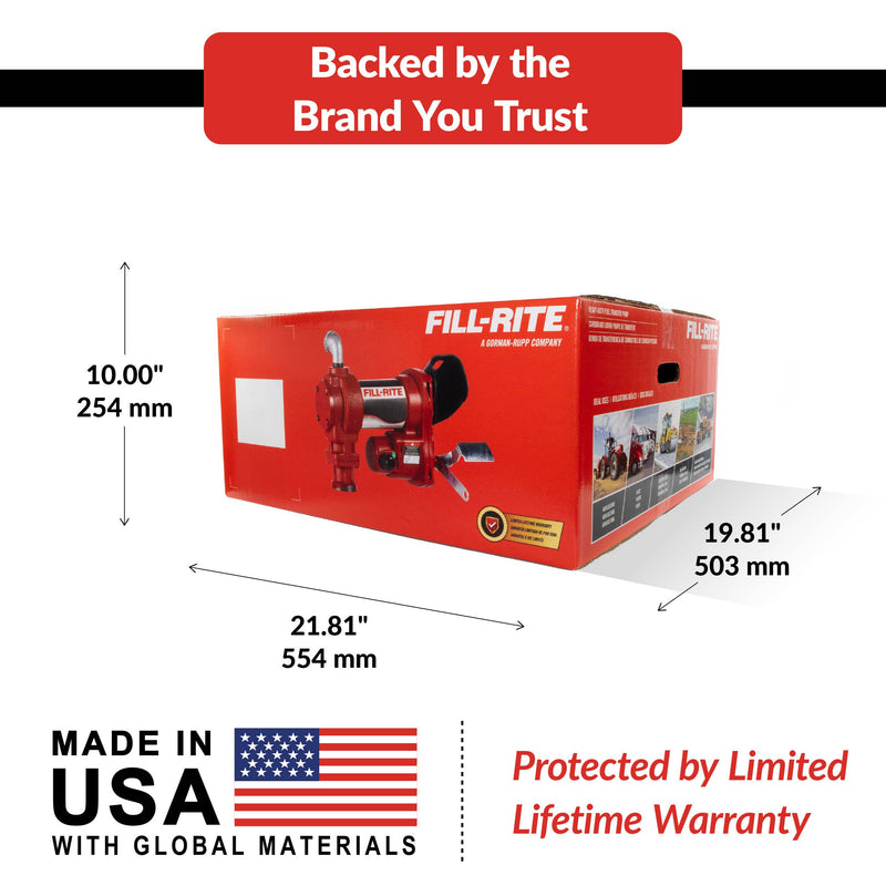 Fill-Rite FR1211HLN 15 GPM, 12V DC Pump, 5' Ground Wire, 18'12 Gauge 2 Wire Battery Cable, shipping box dimensions