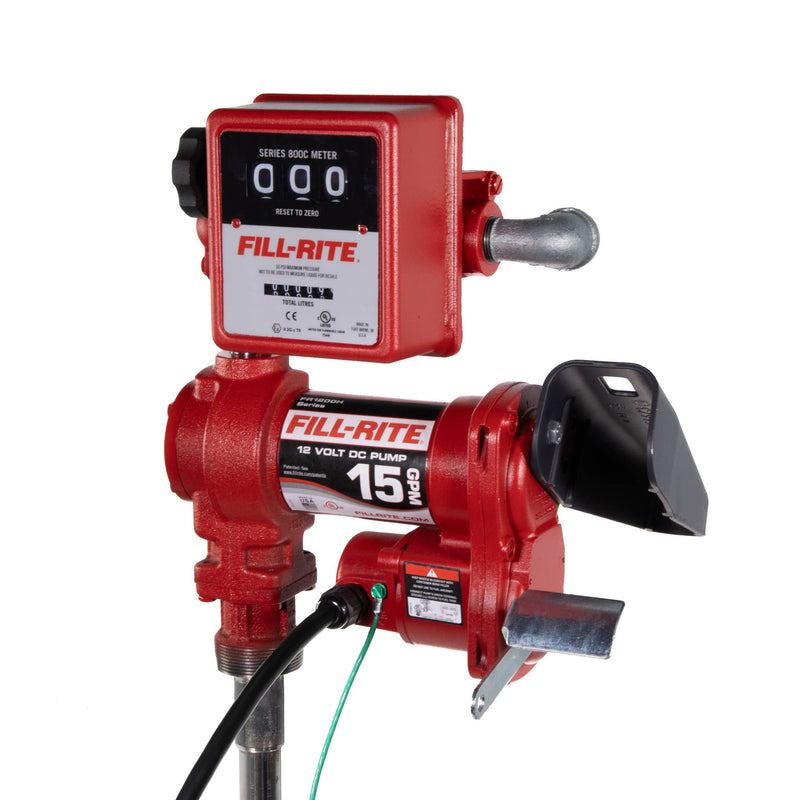Fill-Rite FR1211HLN 15 GPM, 12V DC Pump, 5' Ground Wire, 18'12 Gauge 2 Wire Battery Cable, opposite side view