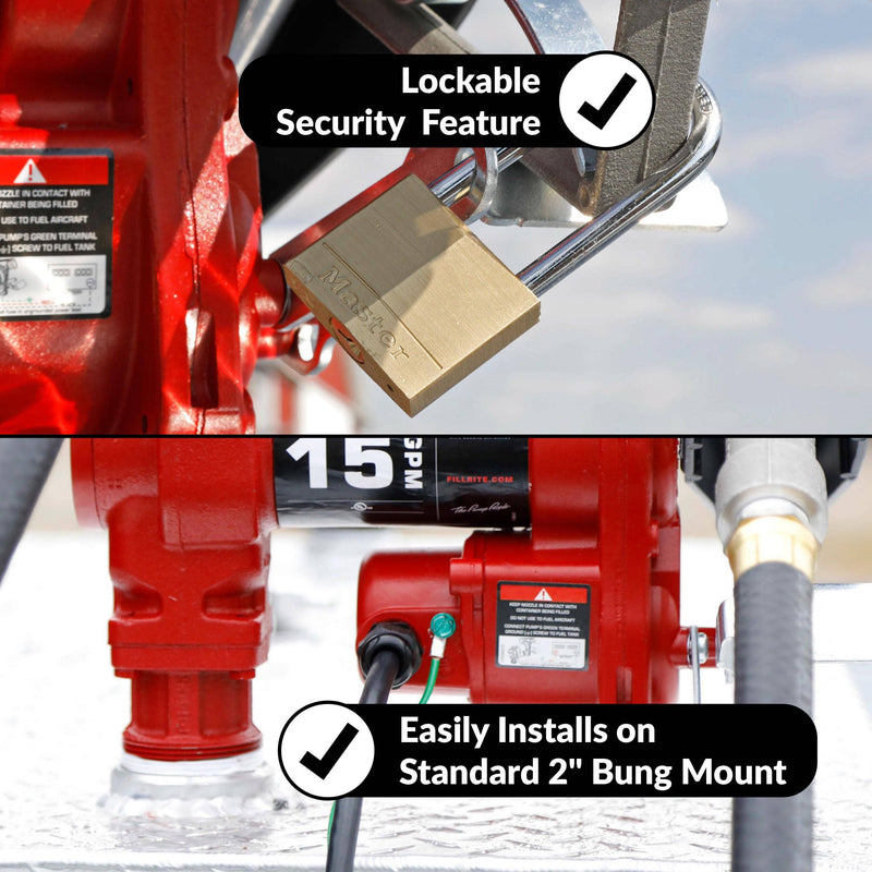 Fill-Rite FR1210H 2-inch bung mount installation on a tank