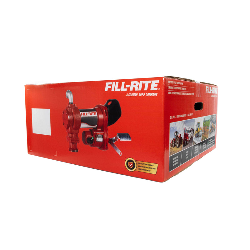 Fill-Rite FR2411HL 24V DC fuel transfer pump with liter meter and nozzle, retail packaging