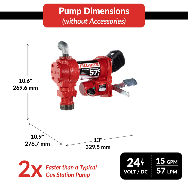Fill-Rite FR2411GEL 24V DC Pump, Suction Pipe, 3/4inx12 ft Hose, 3/4 in Manual Nozzle, 807cl Meter Lit image 4
