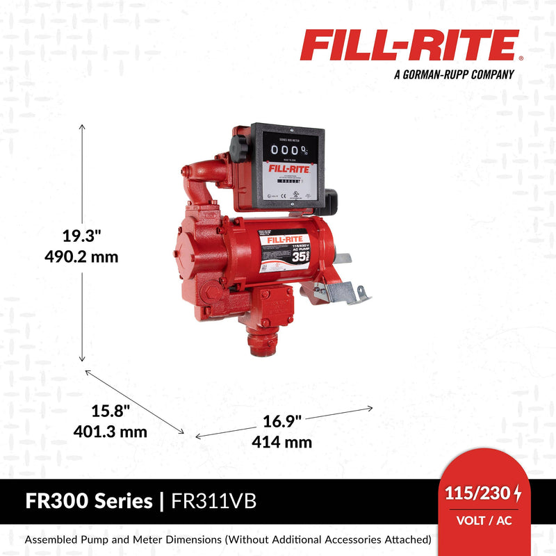 Fill-Rite FR311VB 115/230V AC 35 GPM Fuel Transfer Pump with Meter & Nozzle image 4