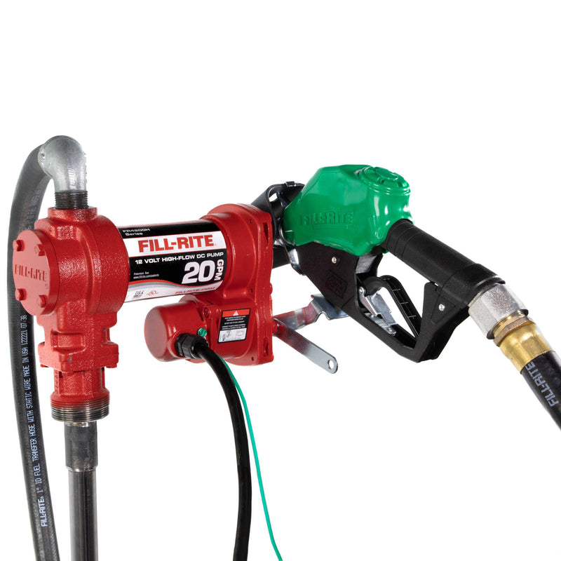 Fill-Rite FR4210HD 12V DC 20 GPM Fuel Transfer Pump with Nozzle, side view