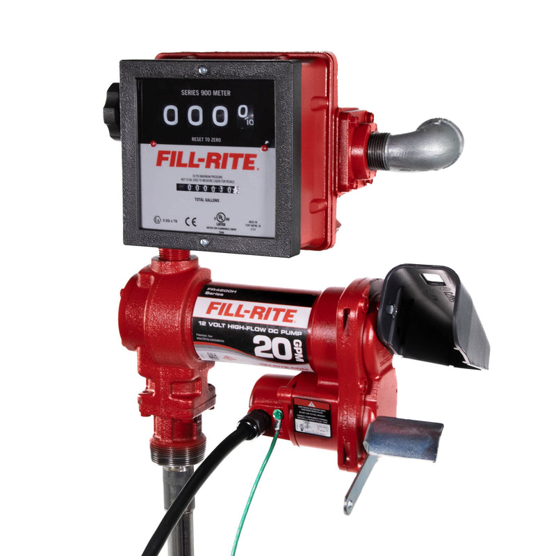 Fill-Rite FR4211HN 20 GPM, 12V DC Pump, 5' Ground Wire, 18'12 Gauge 2 Wire Battery Cable & 901c Gallon, opposite side view