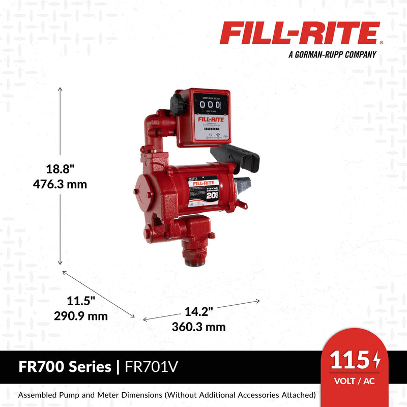 Fill-Rite FR701V 115V AC 20 GPM Fuel Transfer Pump with Meter & Nozzle image 3