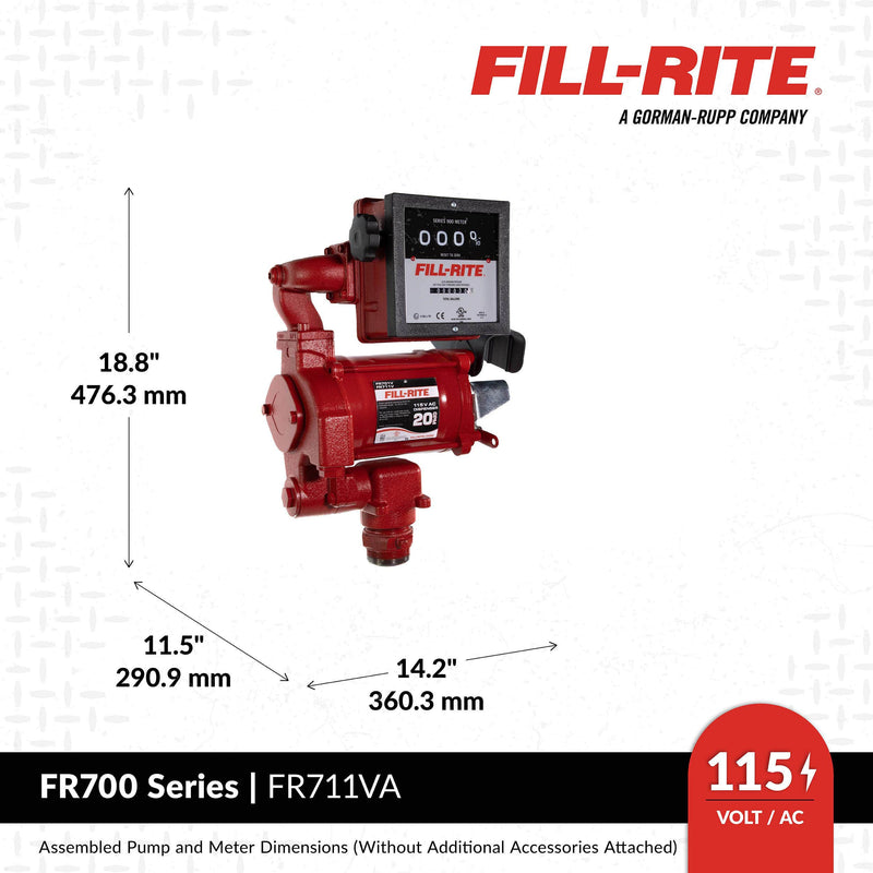 Fill-Rite FR711VA 115V AC 20 GPM Fuel Transfer Pump with Meter & Nozzle image 4