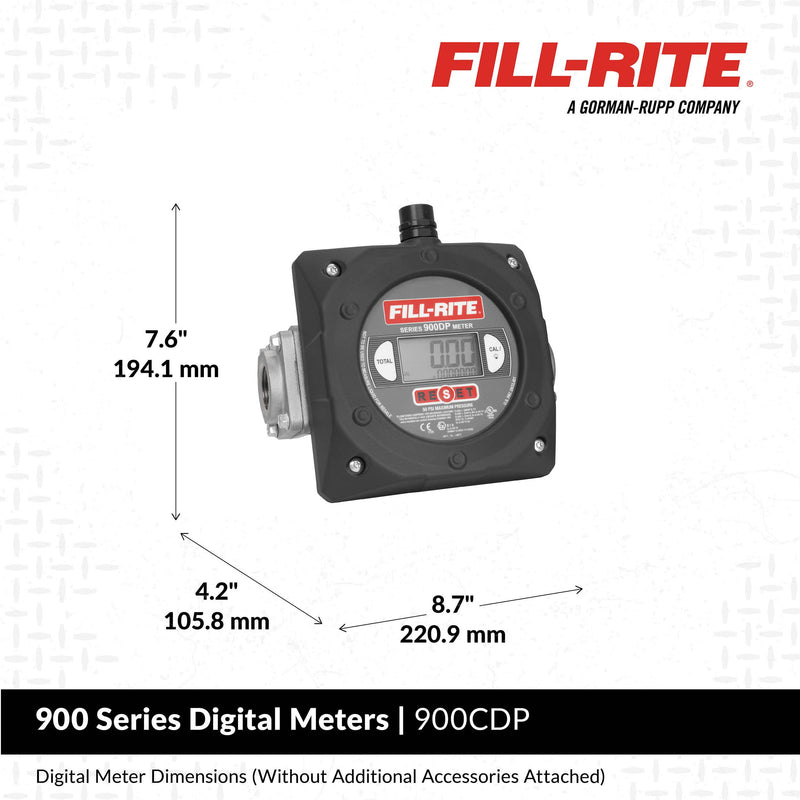 Fill-Rite 900CDP 1" digital pulse-output meter with intrinsically safe barrier, dimensions drawing