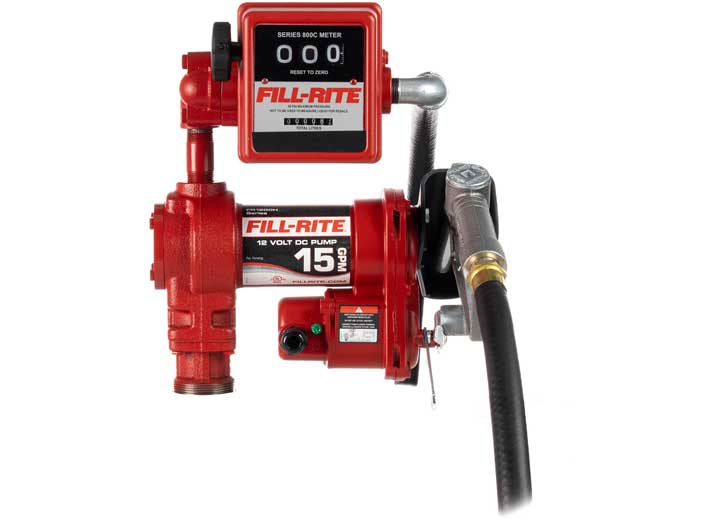 Fill-Rite FR1211HL 57 LPM, 12V DC Pump, 3/4 in X 12 ft Hose, 3/4 in Manual Nozzle, 5 ft Ground Wire image 1