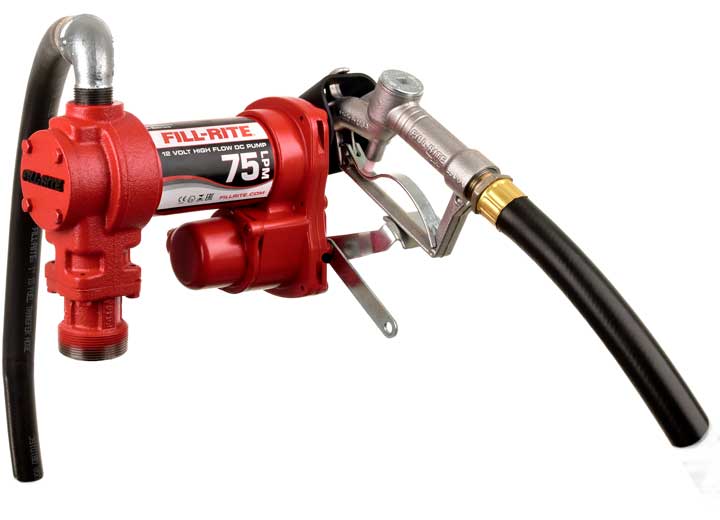 Fill-Rite FR4210HE 76 LPM, 12V DC High Flow Pump, 1 in X 3.6 M Hose, 1 in Manual Nozzle, 1.5 Meter Ground image 1