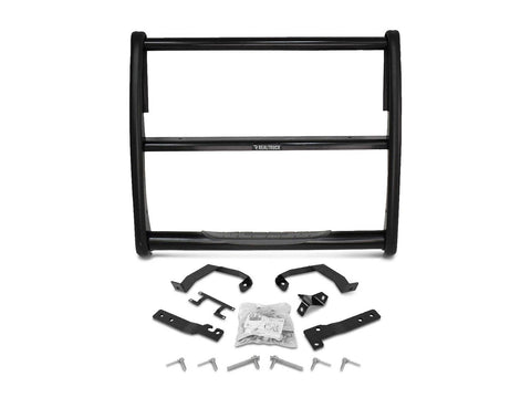 Go Rhino 3000 Series: black tubular grille guard center frame with a step pad on the lower bar, shown with its mounting brackets and hardware