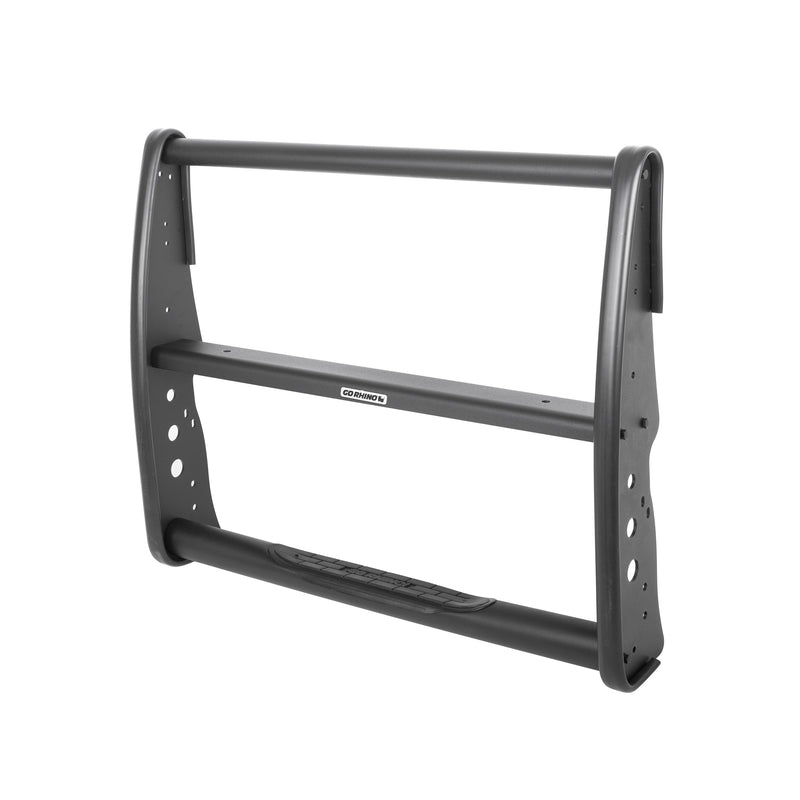 Go Rhino 3100 Series: textured black center-only StepGuard frame with step pad on the lower bar, angled view on white