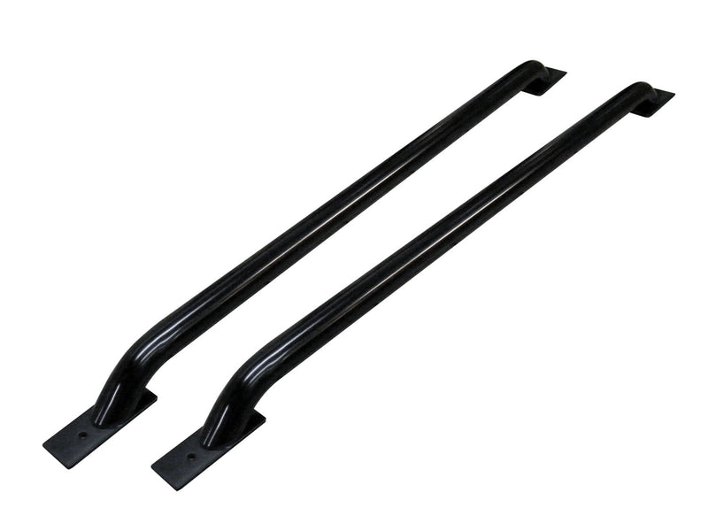 Go Rhino Bed Rails: pair of black tubular bed rails with flat mounting feet on a white background